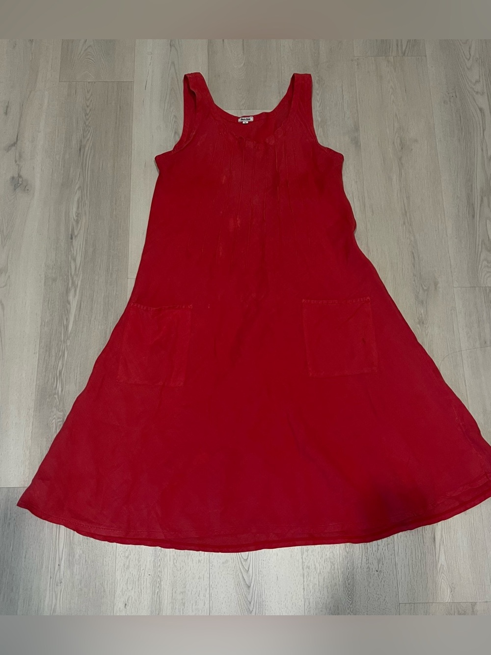 Puro Lino Italian 100% Linen Red Dress Lagenlook Shift Midi Size Medium Pockets
